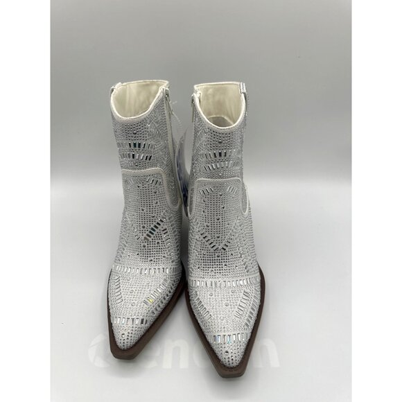 Very G Size 8.5 Womens Pointed Toe Western Edge Rhinestone Cowgirl Ankle Boots - Picture 4 of 8